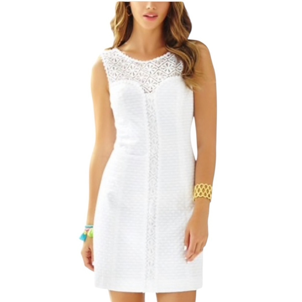 Lilly Pulitzer Sofia Shift Dress White Jacquard Lace Yoke Resort NWOT Size 00